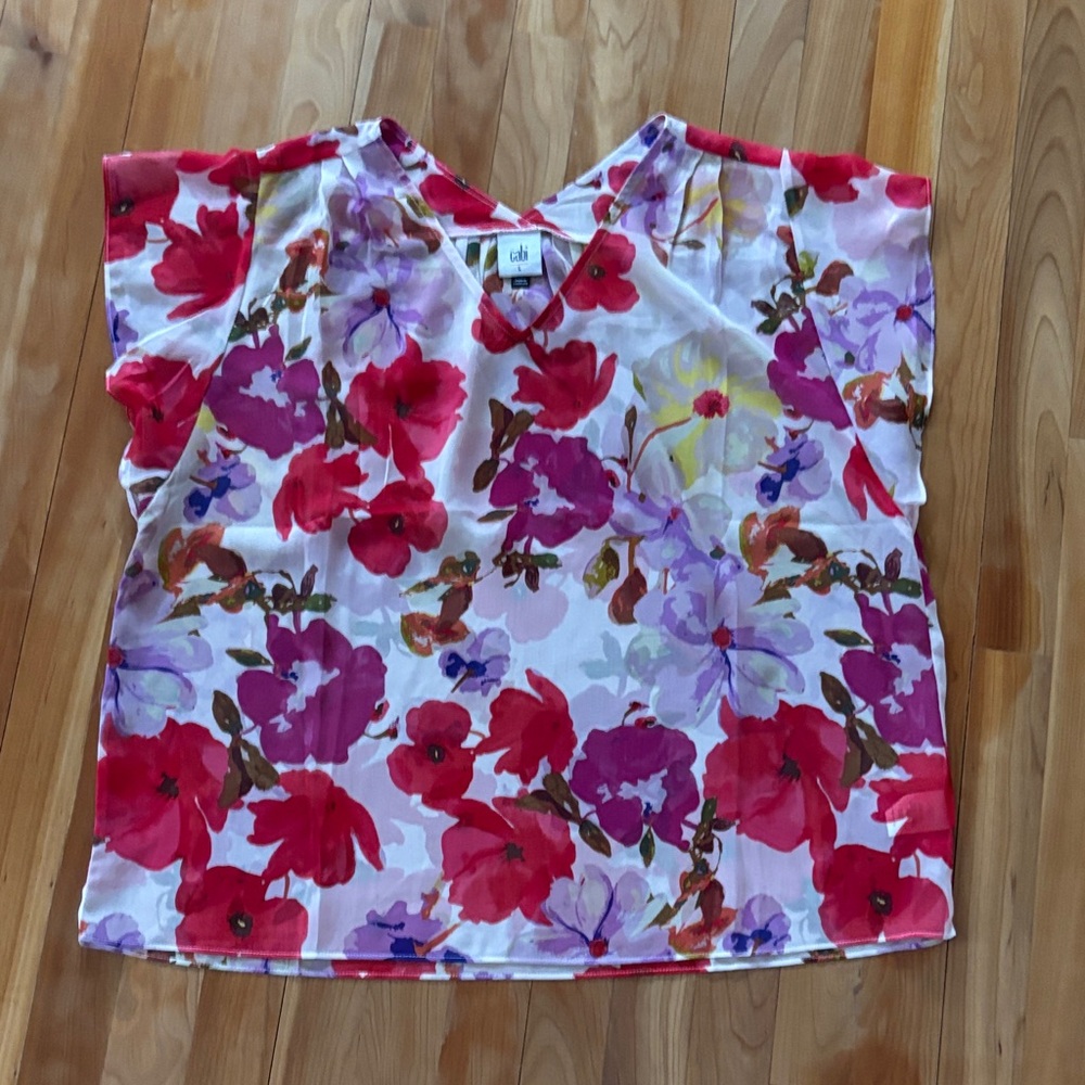 CAbi Floral V-Neck Blouse - Red and Purple